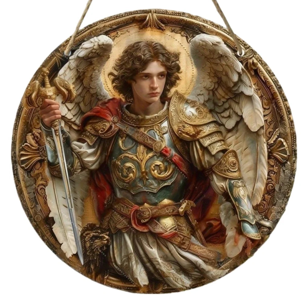 2D Angel Circular Wooden Sign, Religious Theme, Suitable for Home, Office, Garage, Garden, Porch, Festival Decoration, Gifts