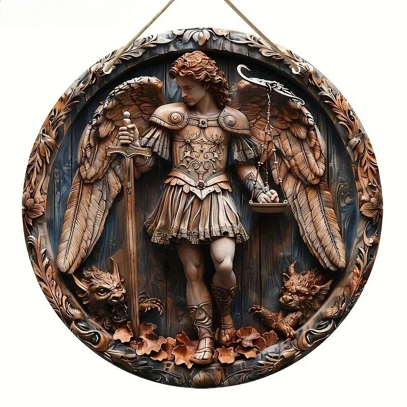 2D Angel Circular Wooden Sign, Religious Theme, Suitable for Home, Office, Garage, Garden, Porch, Festival Decoration, Gifts