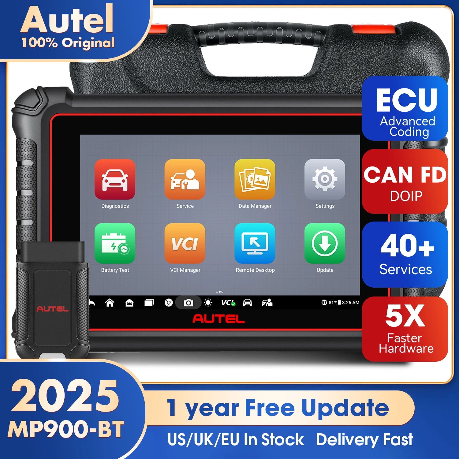 Autel MaxiPRO MP900-BT
Pro Car Diagnostic Scanner – €699

Short Description:
Full ECU & OBD2 diagnostics.
Fast Bluetooth, pro-level accuracy.

✨ Order now for just €799!