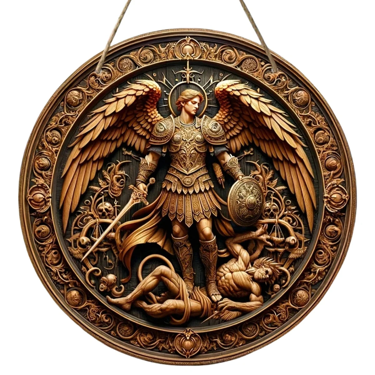 2D Angel Circular Wooden Sign, Religious Theme, Suitable for Home, Office, Garage, Garden, Porch, Festival Decoration, Gifts