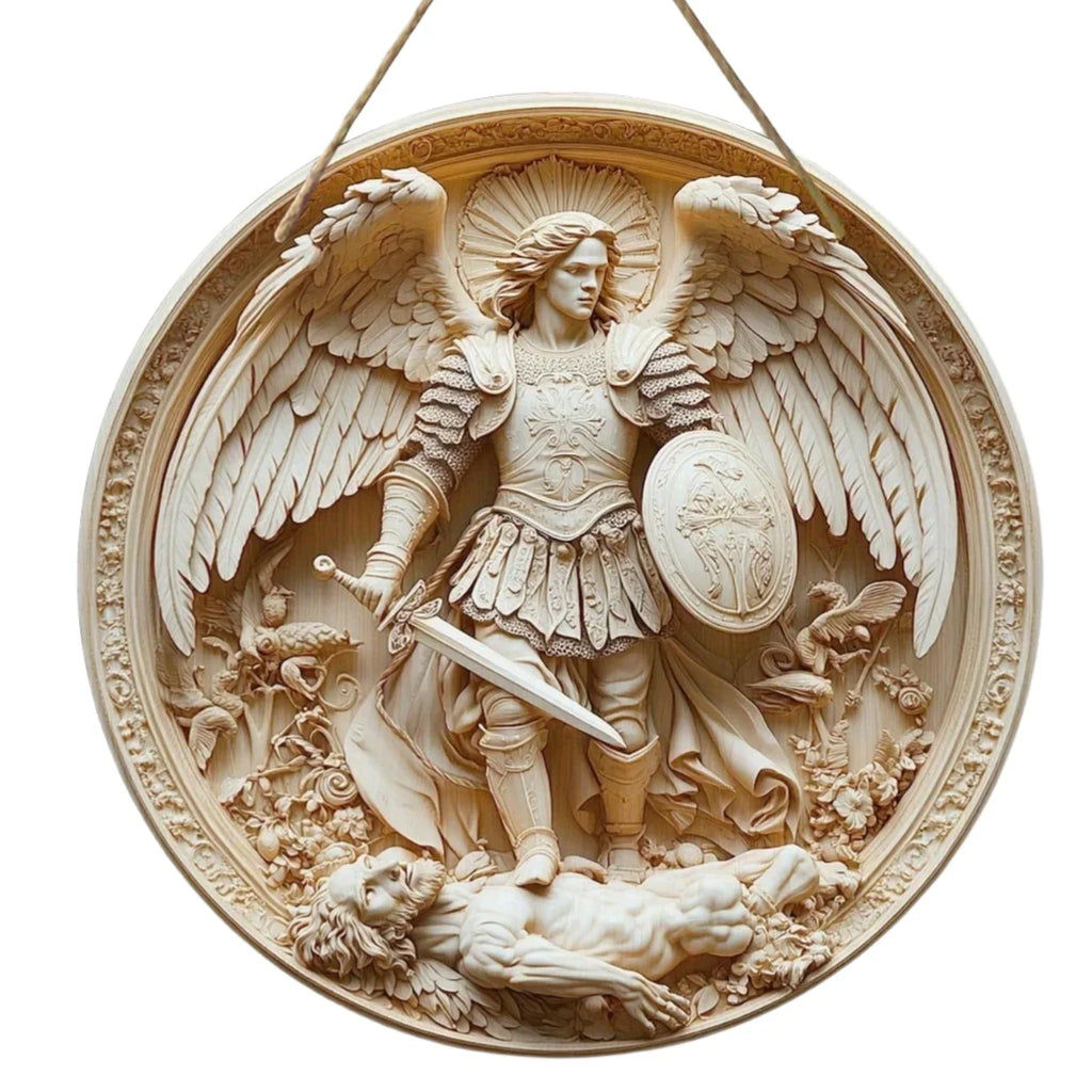 2D Angel Circular Wooden Sign, Religious Theme, Suitable for Home, Office, Garage, Garden, Porch, Festival Decoration, Gifts