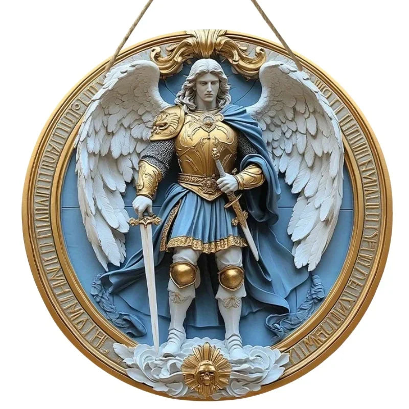 2D Angel Circular Wooden Sign, Religious Theme, Suitable for Home, Office, Garage, Garden, Porch, Festival Decoration, Gifts