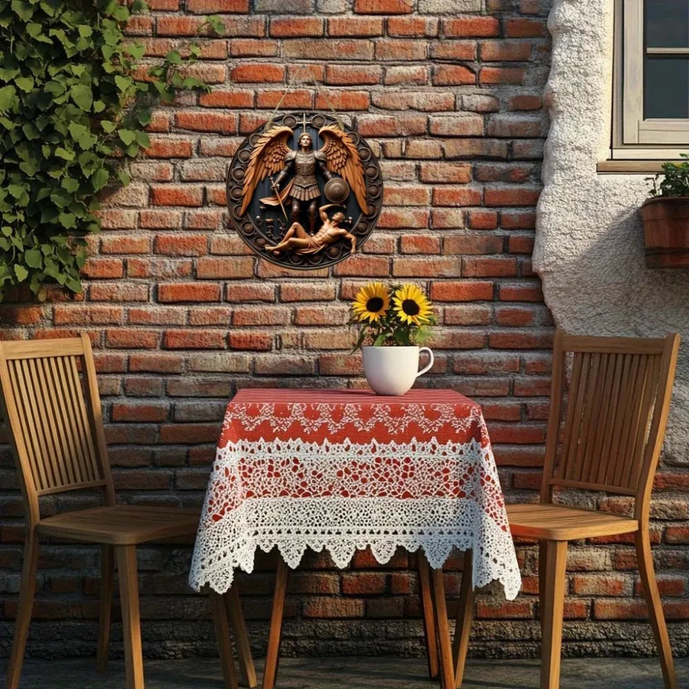 2D Angel Circular Wooden Sign, Religious Theme, Suitable for Home, Office, Garage, Garden, Porch, Festival Decoration, Gifts