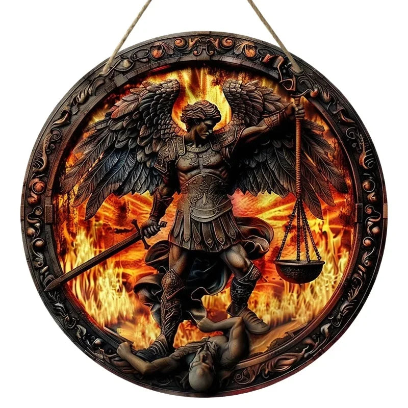 2D Angel Circular Wooden Sign, Religious Theme, Suitable for Home, Office, Garage, Garden, Porch, Festival Decoration, Gifts