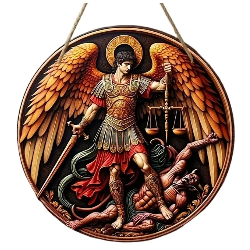 2D Angel Circular Wooden Sign, Religious Theme, Suitable for Home, Office, Garage, Garden, Porch, Festival Decoration, Gifts