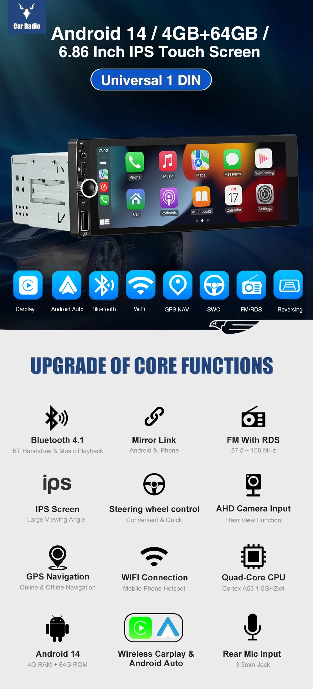 ESSGOO Android Car Stereo (6.86")

🚗 Smart car stereo with Android 14, Bluetooth, CarPlay & GPS. Big screen for smooth navigation.
💶 €129.99 – €159.99