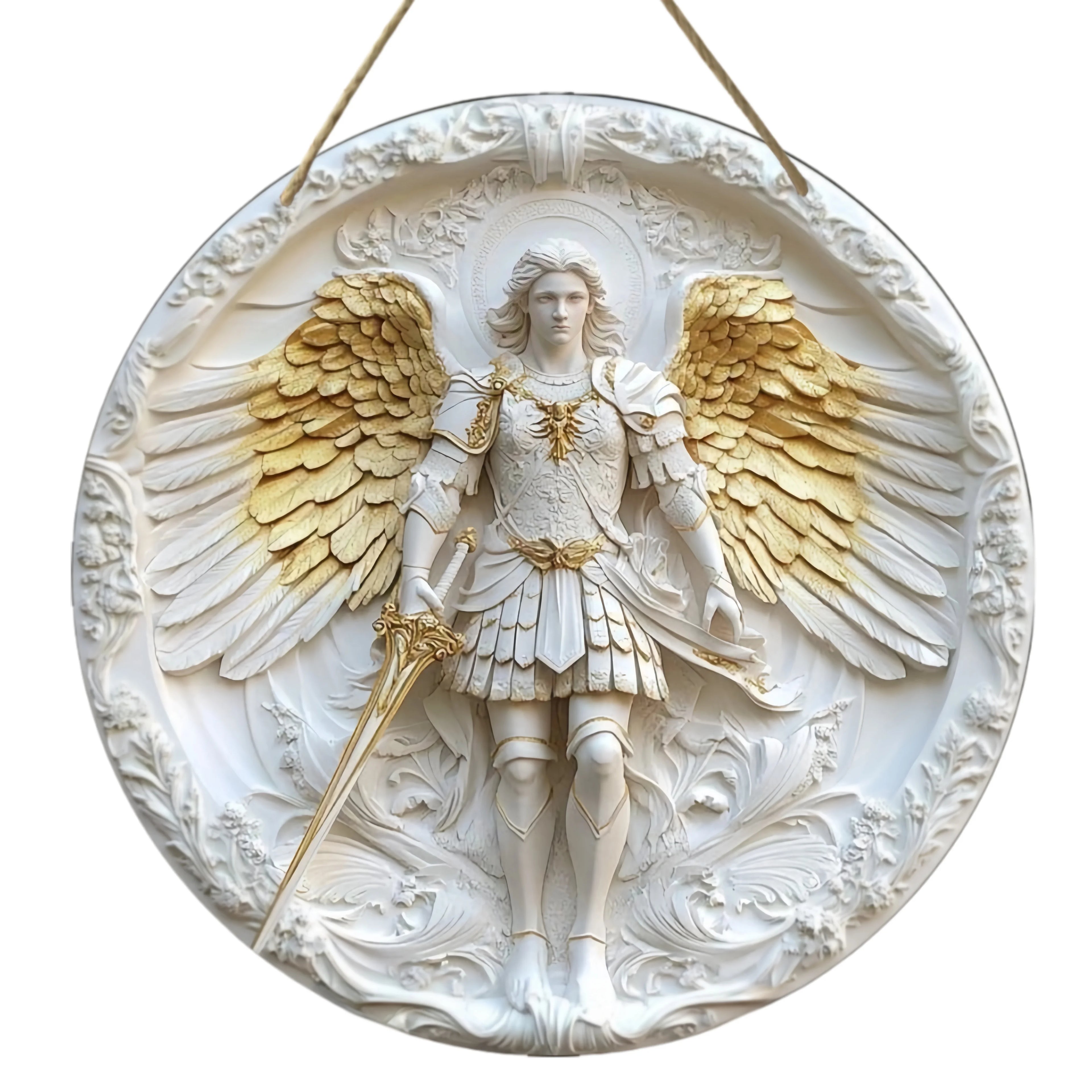 2D Angel Circular Wooden Sign, Religious Theme, Suitable for Home, Office, Garage, Garden, Porch, Festival Decoration, Gifts