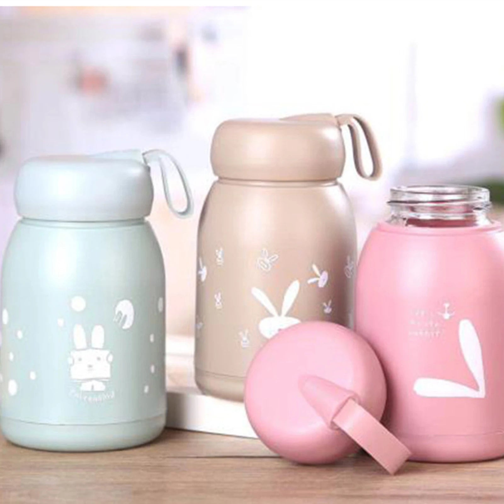 330ml Double Layer Insulated Mug Good Sealing Small Portable Cute Rabbits Insulated Mug for Travelling Outdoor Sports