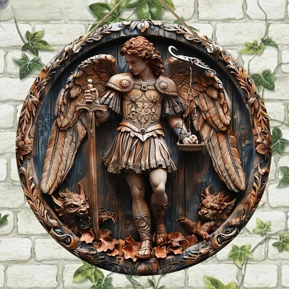 2D Angel Circular Wooden Sign, Religious Theme, Suitable for Home, Office, Garage, Garden, Porch, Festival Decoration, Gifts