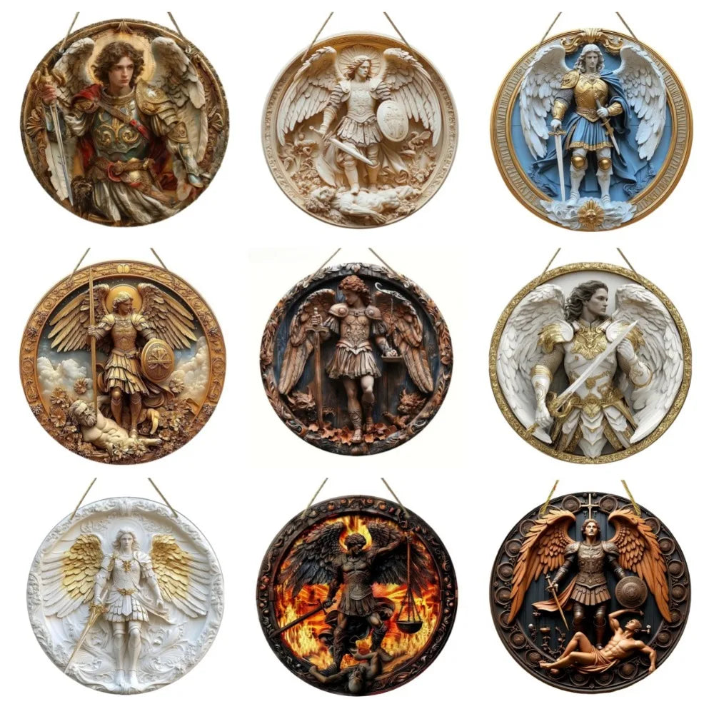 2D Angel Circular Wooden Sign, Religious Theme, Suitable for Home, Office, Garage, Garden, Porch, Festival Decoration, Gifts