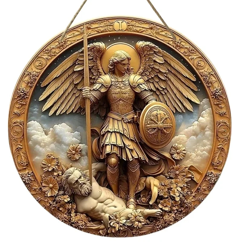 2D Angel Circular Wooden Sign, Religious Theme, Suitable for Home, Office, Garage, Garden, Porch, Festival Decoration, Gifts