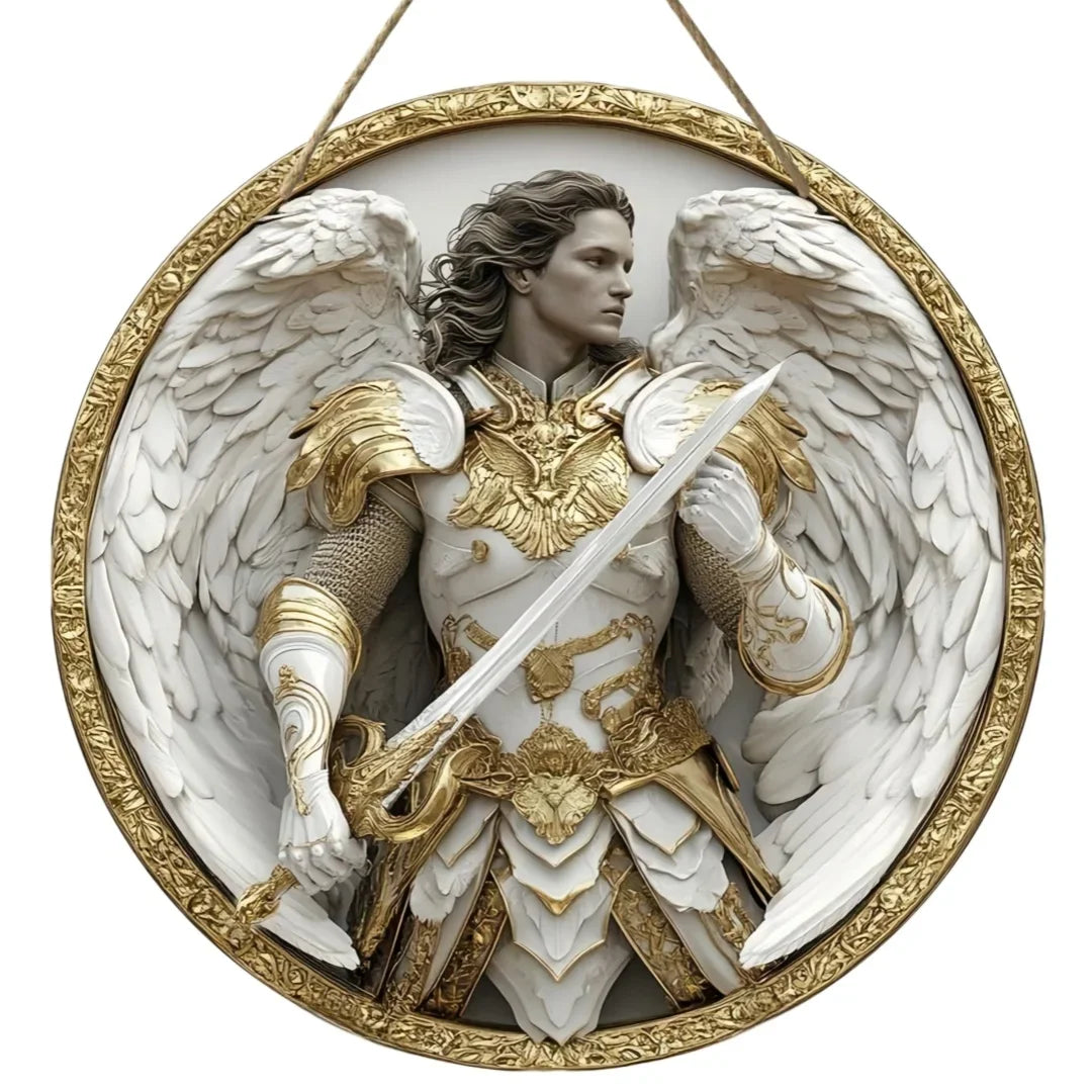 2D Angel Circular Wooden Sign, Religious Theme, Suitable for Home, Office, Garage, Garden, Porch, Festival Decoration, Gifts