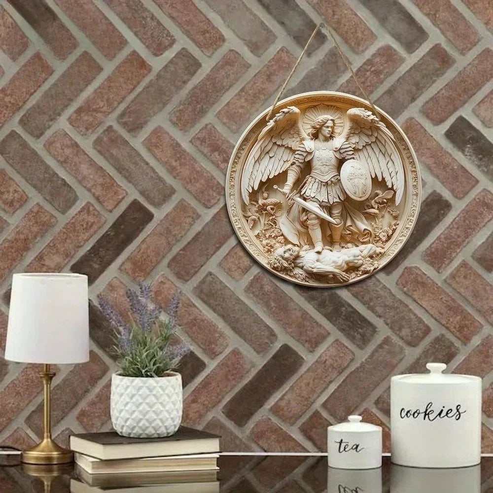 2D Angel Circular Wooden Sign, Religious Theme, Suitable for Home, Office, Garage, Garden, Porch, Festival Decoration, Gifts