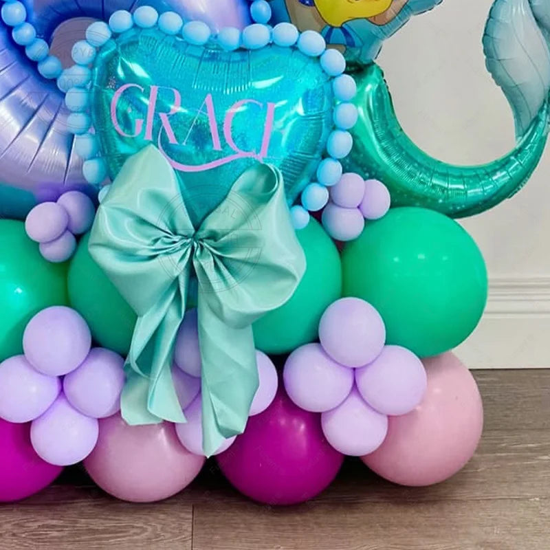 53pcs Cartoon Mermaid Princess Ariel Themed Party Balloons Purple Number 1-9 Foil Globos for Girls Birthday Party Decor Supplies