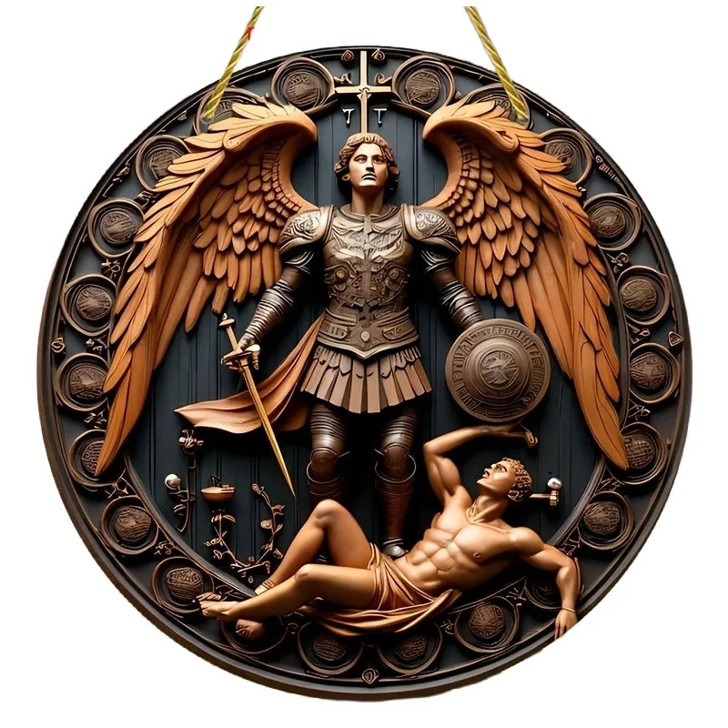 2D Angel Circular Wooden Sign, Religious Theme, Suitable for Home, Office, Garage, Garden, Porch, Festival Decoration, Gifts