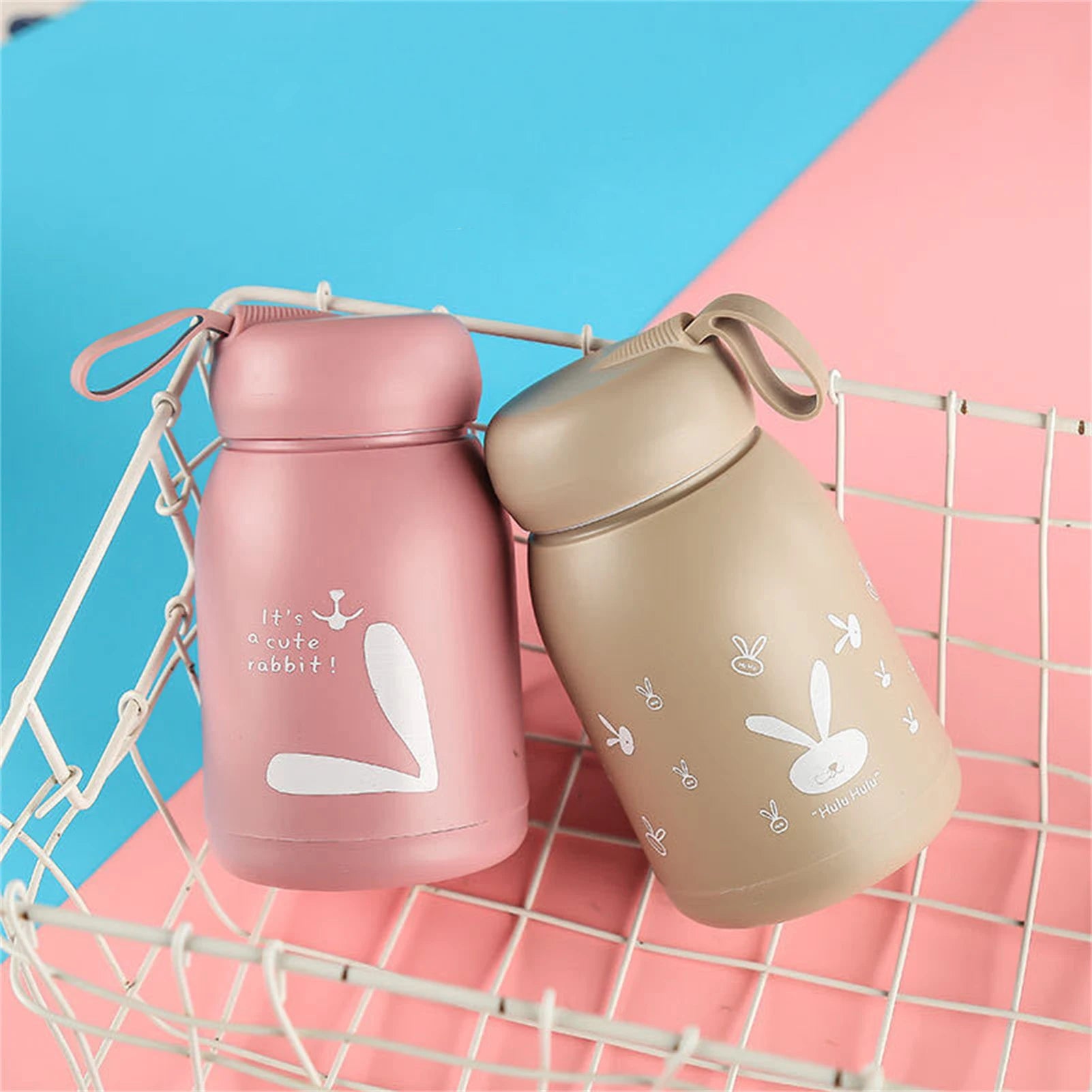 330ml Double Layer Insulated Mug Good Sealing Small Portable Cute Rabbits Insulated Mug for Travelling Outdoor Sports