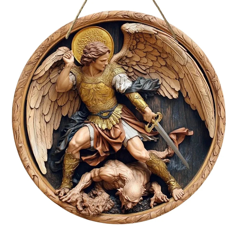 2D Angel Circular Wooden Sign, Religious Theme, Suitable for Home, Office, Garage, Garden, Porch, Festival Decoration, Gifts