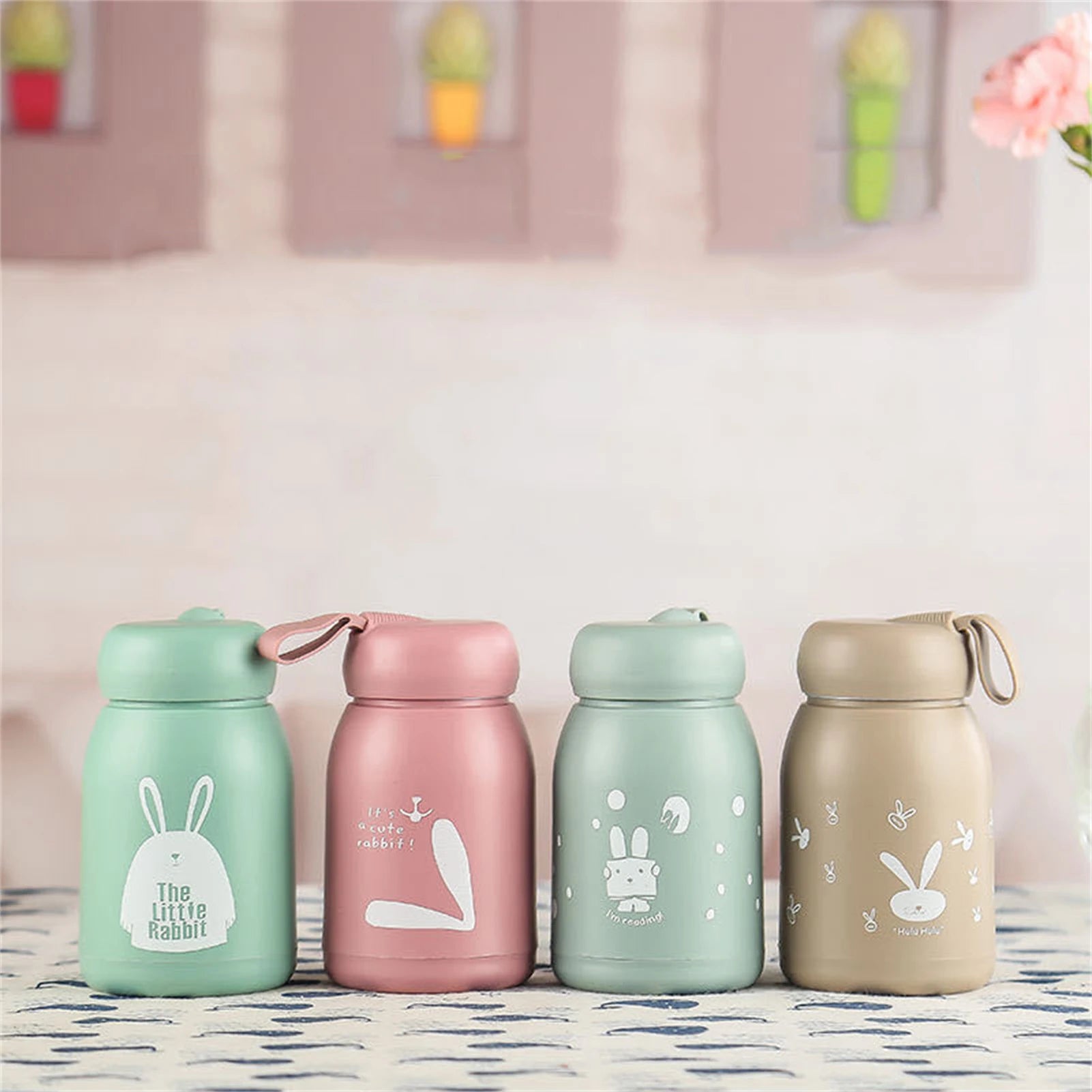 330ml Double Layer Insulated Mug Good Sealing Small Portable Cute Rabbits Insulated Mug for Travelling Outdoor Sports